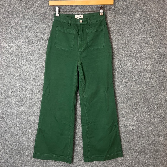 ROLLAS Pants - ROLLAS High Waisted Wide Leg Crop Jeans Emerald Green Cotton Blend Size 26